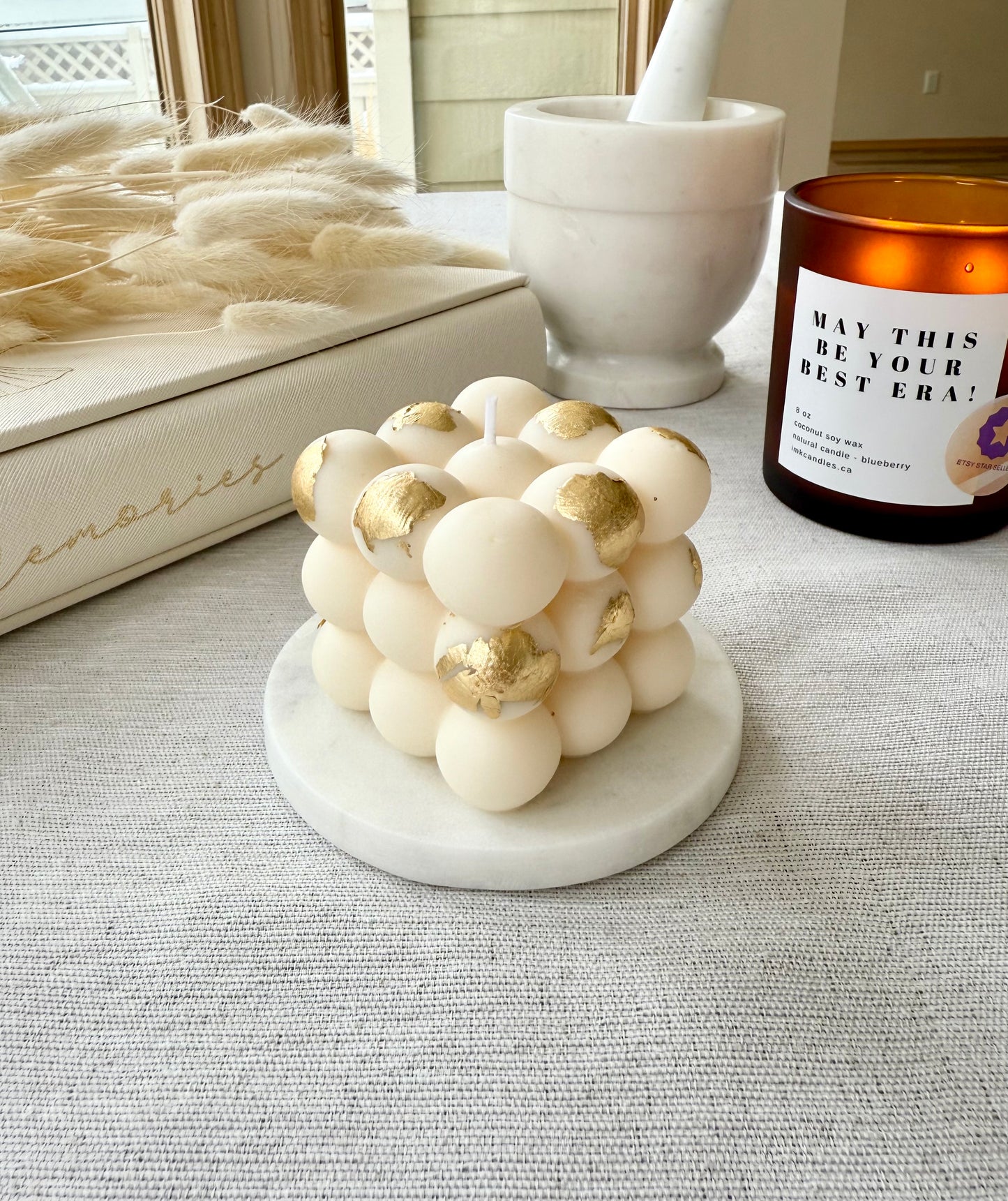 LUXURIOUS BUBBLE CANDLE With Gold Leaves (40+ different scents)