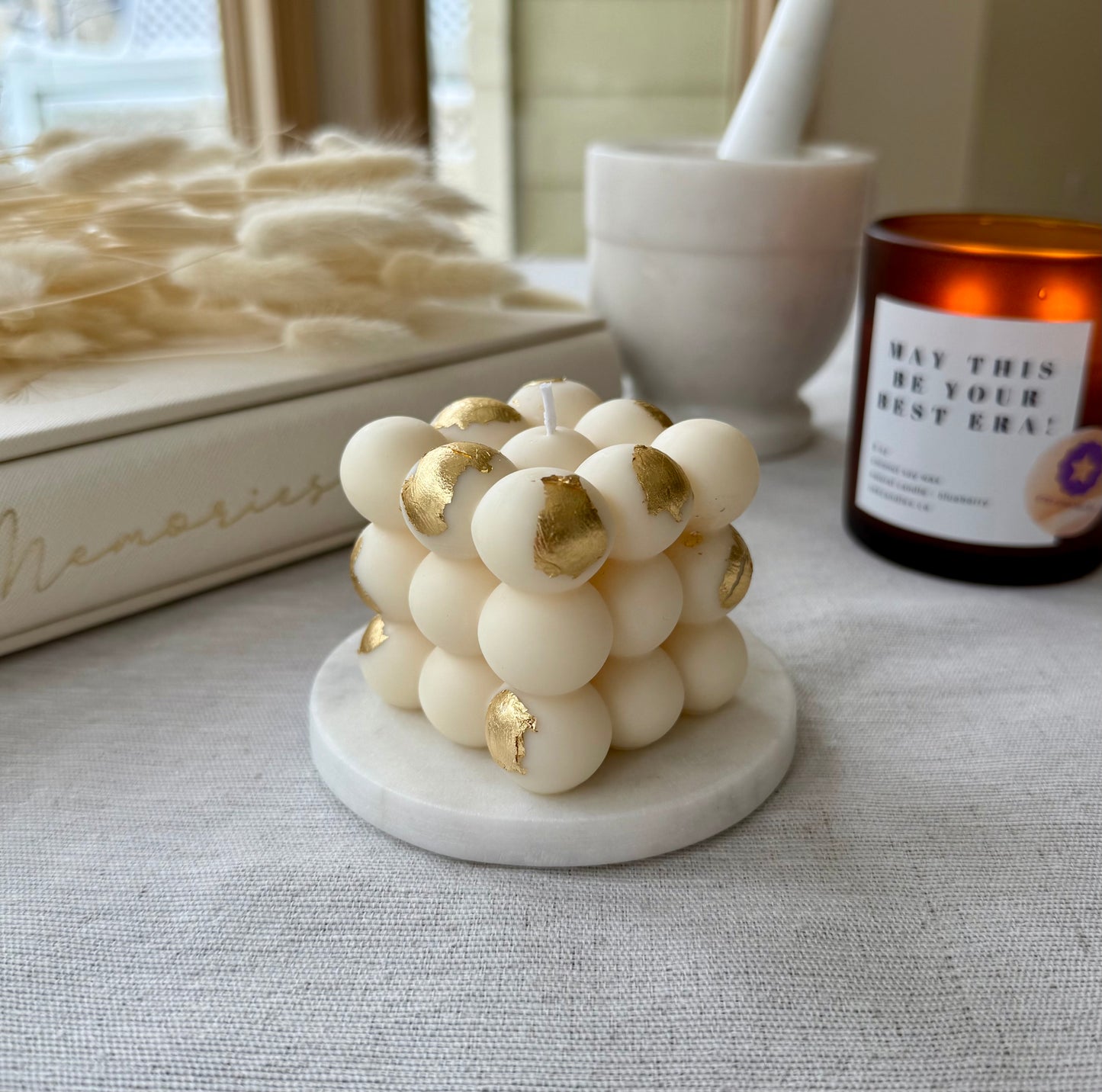 LUXURIOUS BUBBLE CANDLE With Gold Leaves (40+ different scents)