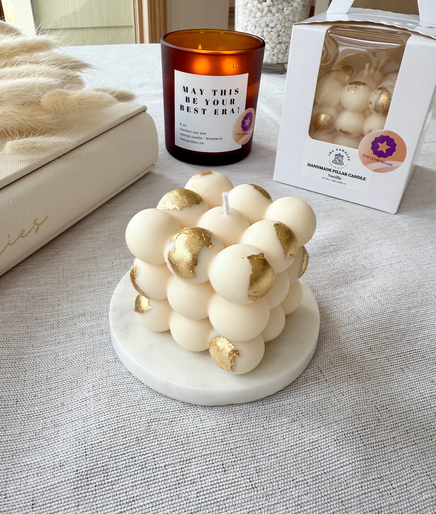 LUXURIOUS BUBBLE CANDLE With Gold Leaves (40+ different scents)