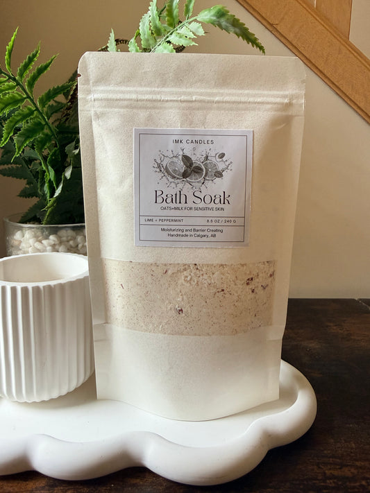 Oatmeal Milk Bath Soak: Lime Peppermint for Sensitive Skin 8.5 oz 240 gm with Epsom Salt, Himalayan and Dead Sea Salt