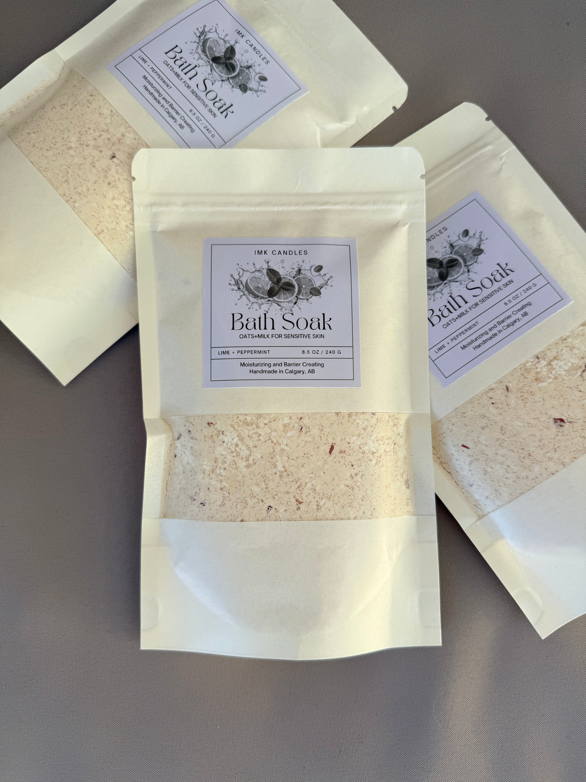 Oatmeal Milk Bath Soak: Lime Peppermint for Sensitive Skin 8.5 oz 240 gm with Epsom Salt, Himalayan and Dead Sea Salt