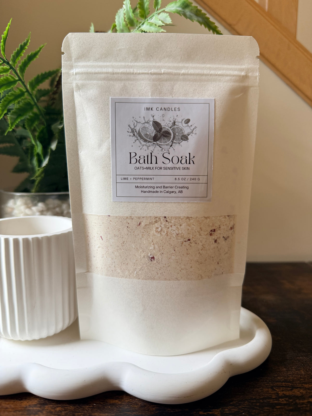 Oatmeal Milk Bath Soak: Lime Peppermint for Sensitive Skin 8.5 oz 240 gm with Epsom Salt, Himalayan and Dead Sea Salt