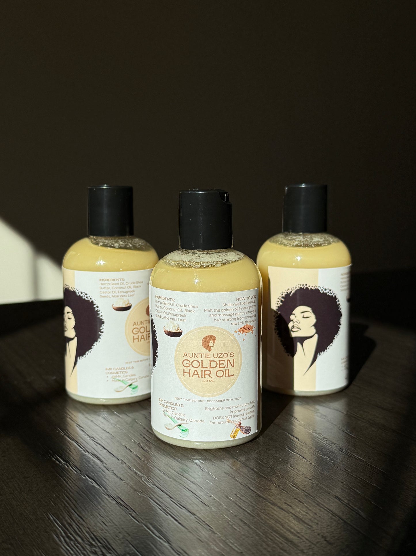 Auntie Uzo's Golden Hair Oil 4oz Naturally Curly, African, 3C, 4C Type Hair Made From Natural And Eco Shea Butter Fenugreek Black Castor Oil