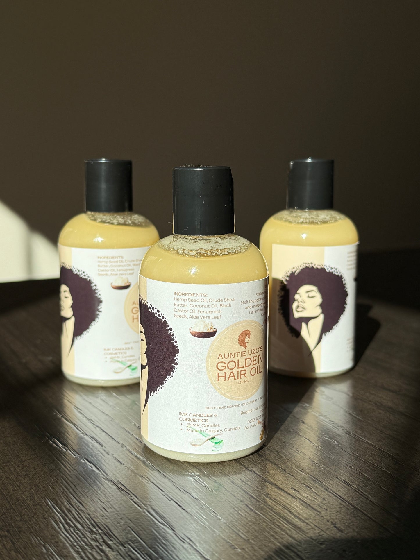 Auntie Uzo's Golden Hair Oil 4oz Naturally Curly, African, 3C, 4C Type Hair Made From Natural And Eco Shea Butter Fenugreek Black Castor Oil