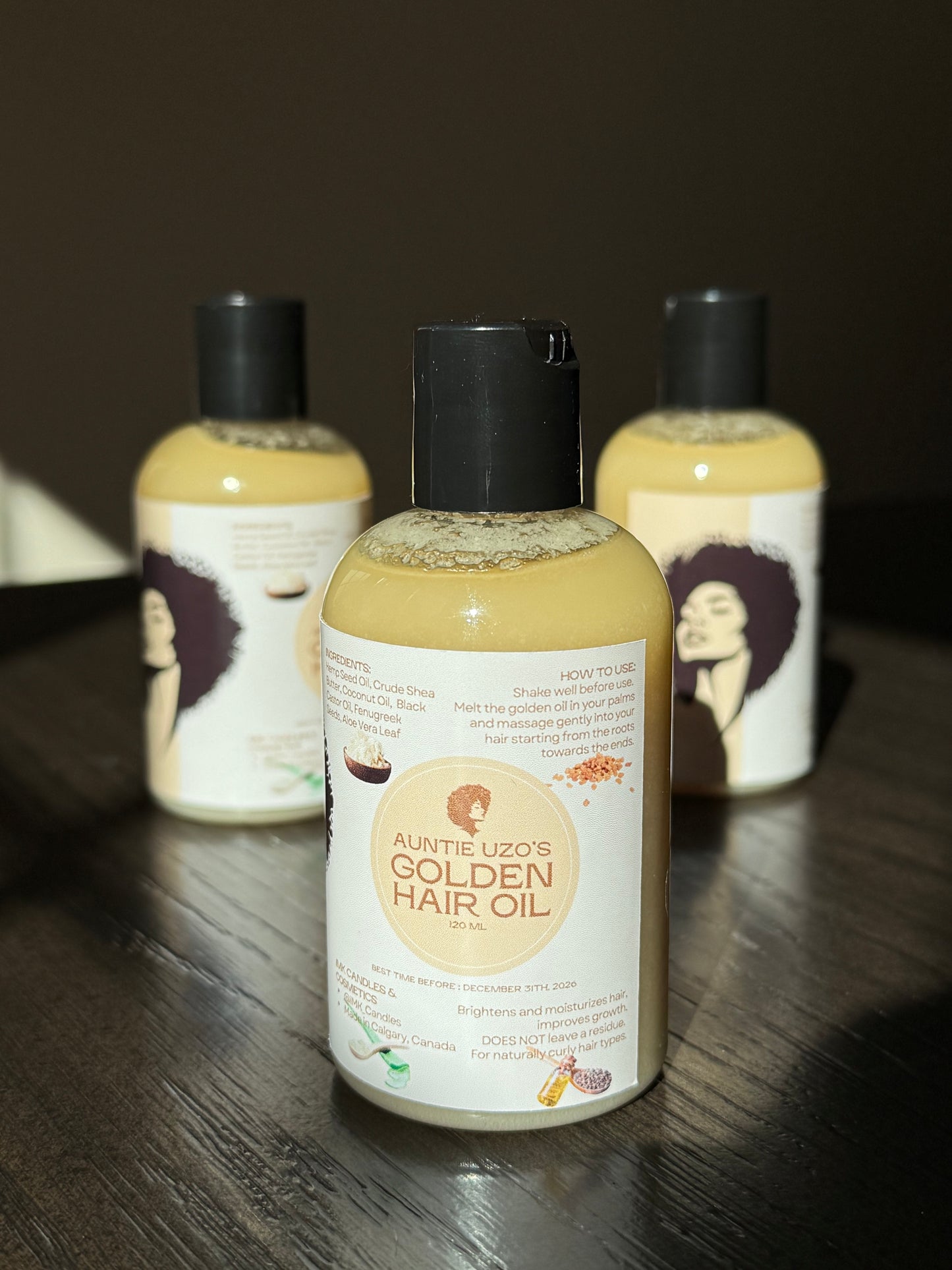 Auntie Uzo's Golden Hair Oil 4oz Naturally Curly, African, 3C, 4C Type Hair Made From Natural And Eco Shea Butter Fenugreek Black Castor Oil